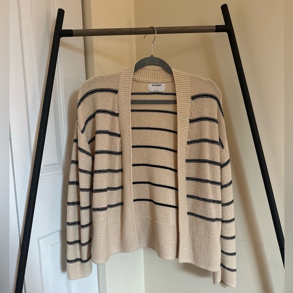 Old Navy Sweaters - Old Navy M Knit Cardigan, Cream with Black Stripes